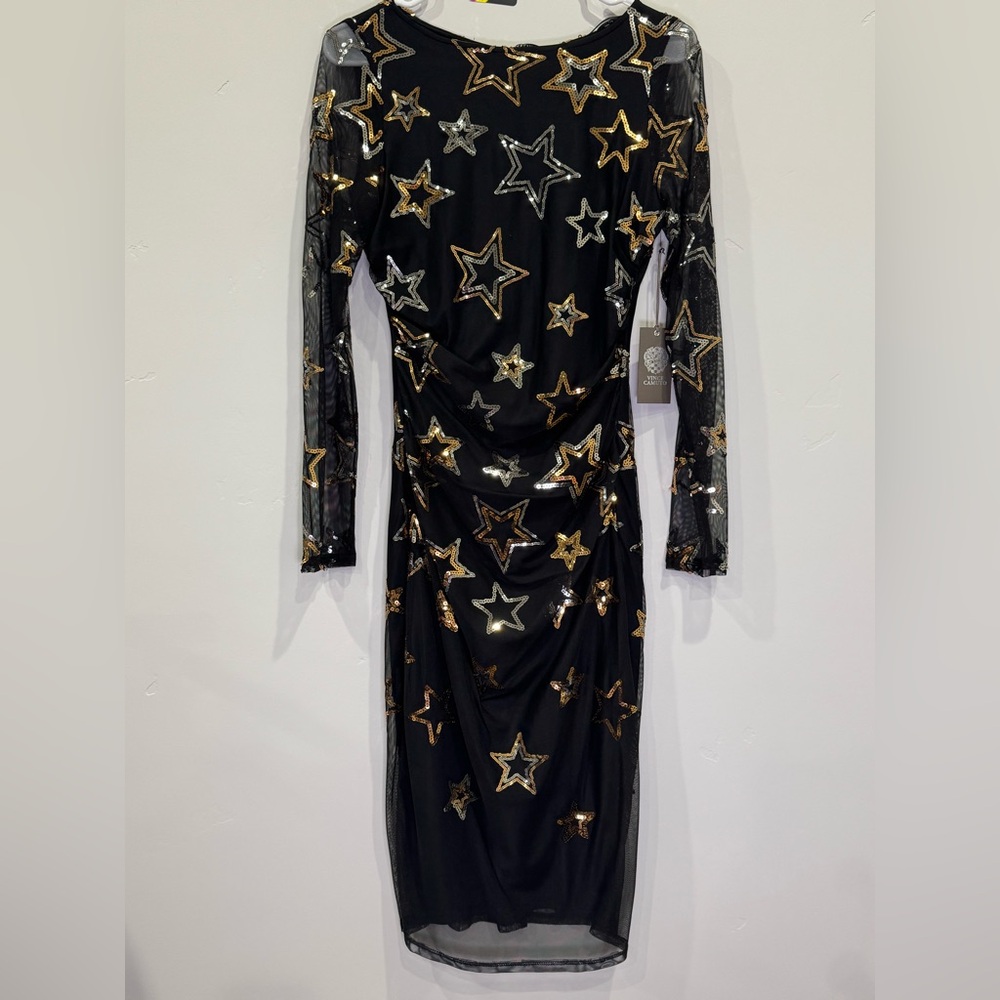 Vince Camuto Black Starry Long Sleeve Dress - Picture 3 of 4